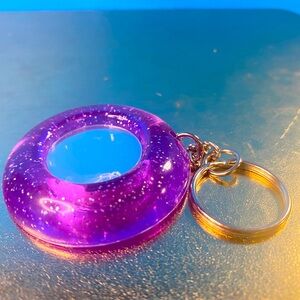 LISA FRANK VINTAGE 90’s Purple Glitter  Keychain With Picture Frame & Mirror